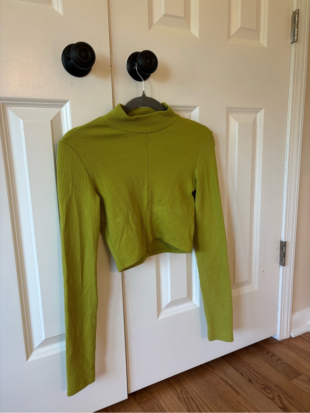 Bershka Ribbed Mock Neck Crop Top in Lime